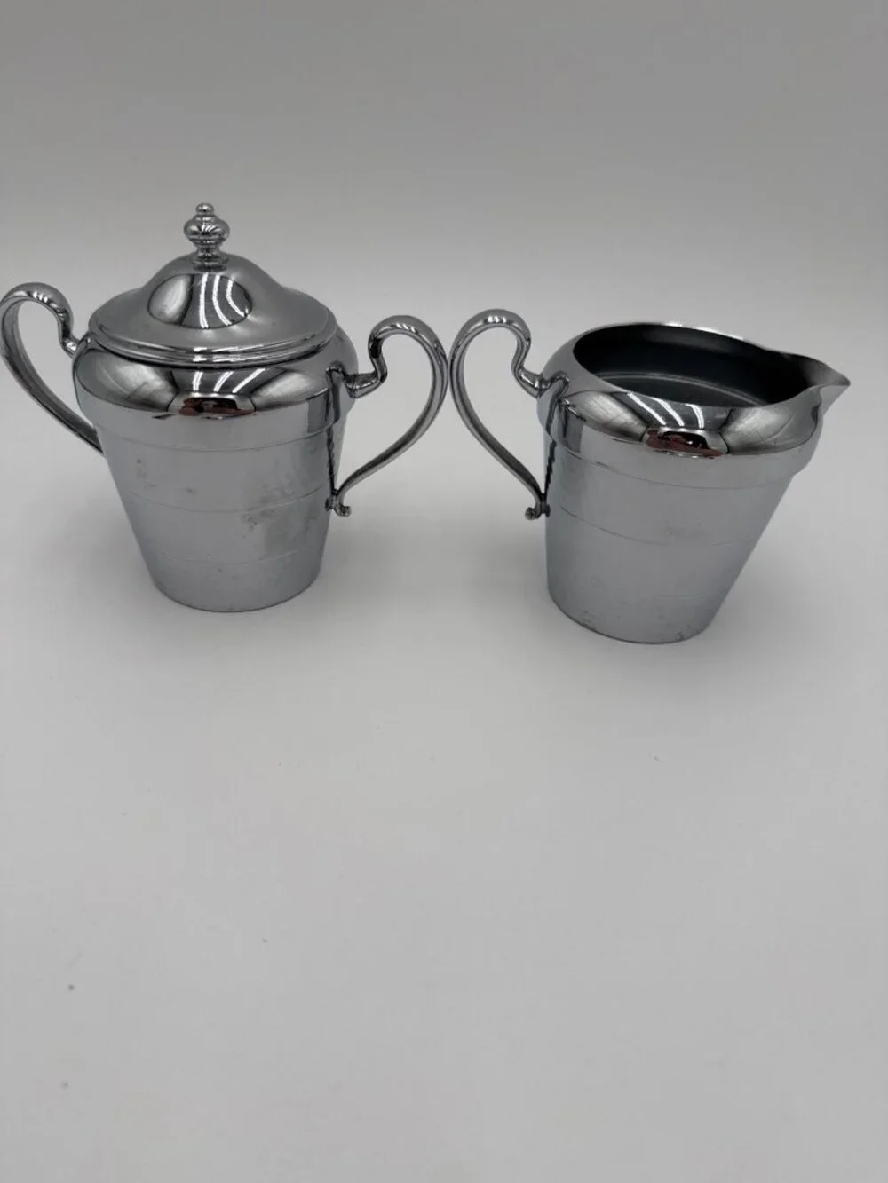 Vintage Cromwell Sugar Bowl Creamer Tray Set Chromium Serving